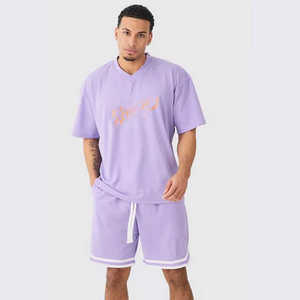 2025 Twin Set Top Qualité 100% Coton Lavé À L'acide Chemise À Col V Et Short Coupe 2 Pièces Ensemble Twin Pour Hommes - Product Image 6