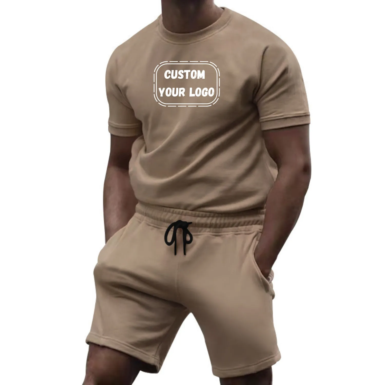 사용자 정의 로고 여름 스트리트웨어 면 스포츠웨어 체육관 운동복과 짧은 2 조각 반바지 트랙 세트 남자 반바지 티셔츠 세트