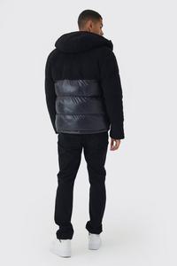 Dernier design de veste à capuche pour hommes avec fermeture éclair Borg noir et haute brillance pour vêtements d'extérieur d'hiver Dernier style d'usine - Product Image 6