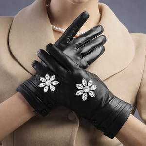 Winter <b>Women</b> Windproof Genuine Sheep Skin Leather Eco-Friendly Keeping Warm <b>Gloves</b> Outdoor Driving Cycling Party Fashion Design - Product Image 1