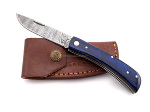 มีดพับเหล็กดามัสกัส Nordic Forge ด้ามไม้ Pakka พร้อมปลอกหนัง มีดพกพา EDC สำหรับล่าสัตว์และตั้งแคมป์ ทำด้วยมือ - Product Image 6