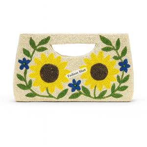 Sac fourre-tout perlé brodé Artisan-Fruits tropicaux Tournesols Dessins océaniques sous-marins Sac de mode décontracté et de vacances - Product Image 6