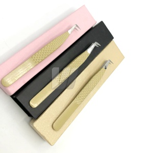 Pinzas de pestañas doradas de calidad superior, agarre de diamante fuerte, logotipo personalizado, extensión de pestañas de acero inoxidable sostenible japonesa - Product Image 1