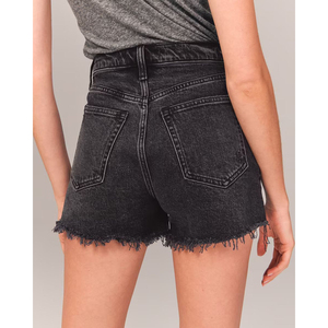 Pantalones cortos de mezclilla cortos negros sólidos para mujer, pantalones cortos de mezclilla de talla grande informales de corte Regular para mujer, pantalones transpirables de algodón OEM - Product Image 5