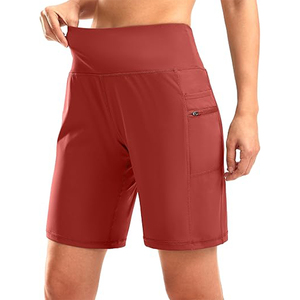 Pantalones Cortos Largos de entrenamiento para mujer Bermudas de cintura alta de 9 pulgadas con bolsillos con cremallera cómodos y transpirables para Fitness y gimnasio - Product Image 1