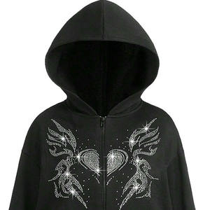 Nuevas llegadas Heavyweight Workout Pullover Rhinestones Sudadera con capucha Venta caliente Material de algodón de lana Unisex Rhinestones Hoodies - Product Image 3