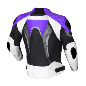 Chaqueta de moto de cuero de vaca púrpura y Negro genuino para hombre, chaqueta de moto de pista de carreras con protecciones blindadas CE para hombre - Product Image 2