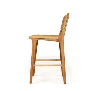 Chaise de bar en bois massif de teck shareni avec rotin en osier finition naturelle pour une utilisation intérieure et extérieure - Product Image 4