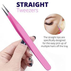 แหนบต่อขนตาคุณภาพสูง สีชมพู ปลายตรงและปลายโค้ง ชุดแหนบสำหรับต่อขนตา - Product Image 4