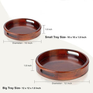 Bandeja de servicio redonda de madera de mango con asas recortadas, Juego de 2 de estilo rústico hecho a mano para comidas, aperitivos, cocina, mesa de centro, encimera - Product Image 3