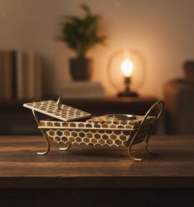 Premium Honeycomb Wooden <b>Bakhoor</b> <b>Burner</b> with Storage Compartment Luxury Arabic Incense Holder Tabletop Aromatherapy Gift Set - Product Image 5