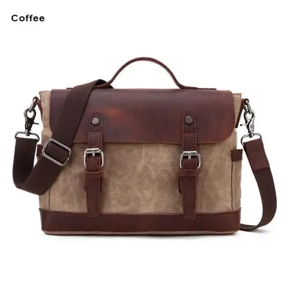 Classic Waxed Canvas Messenger Bag Mens Laptop Briefcase Cross Body Bag With Multiple Pockets And Design Bag