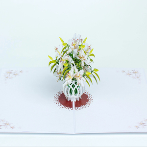 การ์ดอวยพรป๊อปอัปด3D นฝีมือช่อดอกไม้สีขาวสำหรับวันแม่ราคาขายส่ง - Product Image 1