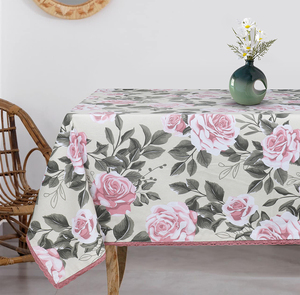 Nappes 100% coton Design imprimé floral avec bordure en dentelle Produit textile pour la maison 150x220 cms 210gsm fait à la main en Inde - Product Image 1