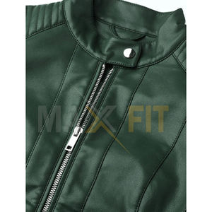 MAXFIT ENTERPRISES Vestes d'hiver en cuir PU vert pour femmes, faites à la main, confortables avec tissu en toile imprimé de logo personnalisé - Product Image 5