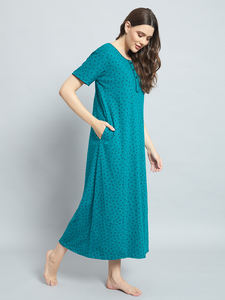 Camisón de Encaje 100% Algodón para Mujer, Manga Media, Largo Completo, Transpirable, Cuello con Estampado Floral, Elegante, Otoño/Primavera/Verano - Product Image 2