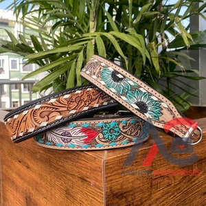 Wholesale Durable Hand Tooled Leather <b>Padded</b> Dog Collar Pet Accessories Genuine Leather Adjustable Collar for Medium & Large Dog - Product Image 1