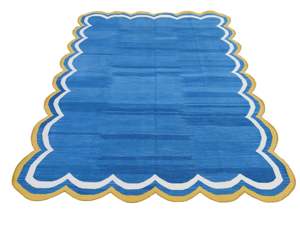Vibrante Apparels - Tapiz de Pared con Rayas de Estilo Dhurrie Kilim Indio, Hecho a Mano, de Algodón Azul y Gris, con Borde Festoneado, Tejido Plano - Product Image 3