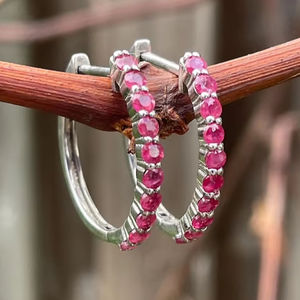 Natural Red Ruby Dangle Stud Earrings 925 Sterling Silver Elegant Handmade Gemstone Jewelry Romantic Gift For Her Unique Design - Product Image 1