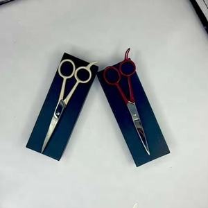 Tijeras de Peluquería Profesionales de Acero Inoxidable para Diestros, Color Rojo Oscuro y Beige, Mango Largo, Punta Redonda y Afilada, para Cortar el Cabello en Salón - Product Image 4