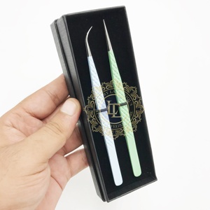 Pince à épiler professionnelle d'extension de cils de Volume d'acier inoxydable testée à la main Durable grande pointe de fibre incurvée droite d'isolation - Product Image 1