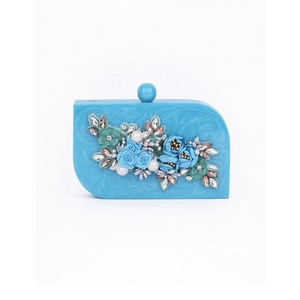 Pochette en résine écologique motif géométrique bohème unique fermeture à glissière personnalisée chaînes décoratives pour un usage quotidien voyage - Product Image 1