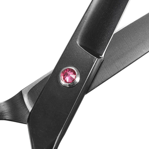 กรรไกรตัดผมสแตนเลสเคลือบผงสีดำใบมีดโค้งคมสำหรับช่างตัดผมและดูแลสัตว์เลี้ยง - Product Image 4