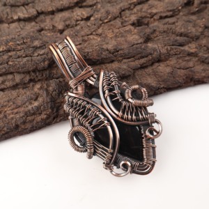 Stunning Pear Cut Black Tourmaline Gemstone Copper Wire <b>Wrapped</b> Pendant Black Stone Silver Plated For <b>Bridal</b> Anniversary Gift - Product Image 3