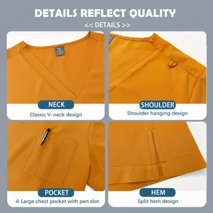 Uniformes médicos superventas setsStand cuello manga corta lavable elástico Scrub cómodo ajuste ropa de trabajo clínica uniformes - Product Image 2