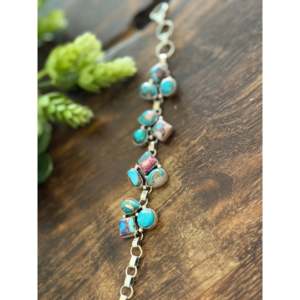 Virginia Sandoval Geometric Cluster Link <b>Bracelet</b> with Mohave Turquoise & Sterling <b>Silver</b> for Gift - Product Image 4