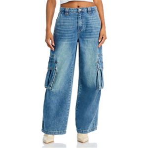 Pantaloni Cargo Blanknyc High Street in Denim Blu Vintage a Vita Bassa, Stile Skinny Bootcut - Tessuto Traspirante e Lavabile - Product Image 1