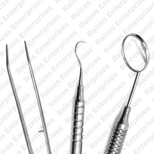 Juego de examen dental básico de acero inoxidable de 3 piezas por encargo Kit de instrumentos quirúrgicos dentales con fuente de alimentación manual - Product Image 1