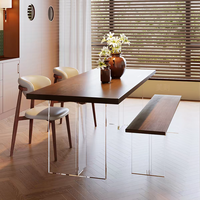 Table à manger rectangulaire en bois massif de noyer, style minimaliste moderne, avec pieds en acrylique, ensemble de salle à manger personnalisable pour la maison et le salon