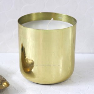 ภาชนะใส่เทียนเปล่าเคลือบเงามันวาวหรูหราฝาปิดฝาขวดโลหะทองเหลืองทองแดงสลักโลโก้ตามสั่งสำหรับทำเทียน - Product Image 2
