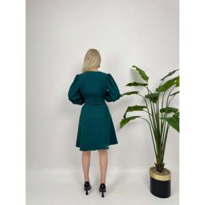 Vestido Satinado 1003 con Hombros Plisados, Corte en A, Cintura Natural, Cómodo, con Cinturón - Product Image 4