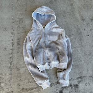 Sudadera con capucha y cremallera de algodón gris de talla grande de gran tamaño para hombre, chándal personalizado vintage lavado al sol desteñido - Product Image 3