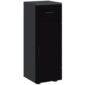 Kleankin Armoire de salle de bain en aggloméré avec tiroir et armoire réglable à 2 niveaux, 30x30x82 cm, noir et gris - Product Image 1