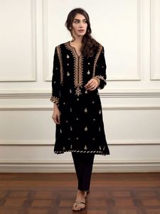 Robe-pantalon en velours avec perles de verre et cristaux, tenue de soirée, pour le travail, NEW--STYLISH--KURTA - Product Image 2