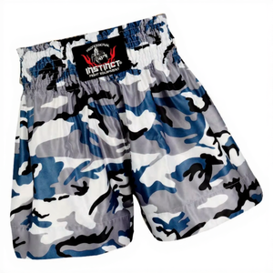 Pantalones cortos de entrenamiento con estampado azul gris de compresión de cintura alta personalizados de fabricantes OEM transpirables ecológicos de secado rápido 100% poliéster - Product Image 1