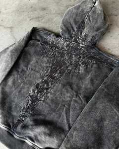 OEM Custom 100% high quality <b>Men</b> Vintage Cross Embroidered Washed <b>Hoodie</b> Cotton Fleece 360 gsm - Product Image 2