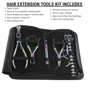 High Quality Hair Extension Tools Kit Includes <b>Tape</b> in Piler Stainless Steel Also Hair Styling Clips and Parting Rings for Sale. - Product Image 2
