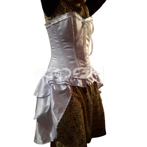 Sexy White Satin Overbust <b>Corset</b> with Ruffled Bustle Skirt - Product Image 4
