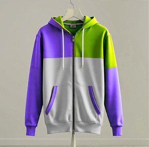 Sweat-shirt à capuche pour homme, coupe classique, tricoté, décontracté, automne, violet, vert, gris, avec poches, design color block - Product Image 1