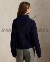 Suéter Casual de Moda para Mujer de Invierno, de Alta Calidad, con Botones en la Parte Delantera, Cuello Personalizado, 100% Lana, Antibolitas