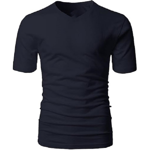 Camiseta personalizable de manga corta para hombre con cuello en V de color azul oscuro de 100% algodón con el mejor precio de fábrica de Bangladesh - Product Image 2