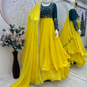 Traje Anarkali de Georgette Premium con Bordado de Lujo y Dupatta Fluida, Ropa Festiva de Lujo para Mujer - Product Image 1