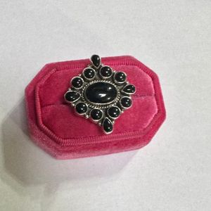 925 <b>Sterling</b> <b>Silver</b> <b>Adjustable</b> <b>Ring</b> with Natural Onyx Handmade Bezel Set Oval Cut Diamond for Weddings or Parties - Product Image 1