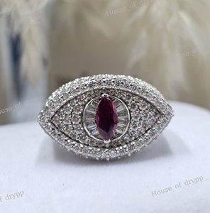 Eye Shape 925 Silver Cocktail <b>Ring</b> With Marquise Color Stone Handmade Setting Women's Luxury <b>Statement</b> <b>Ring</b> - Product Image 1