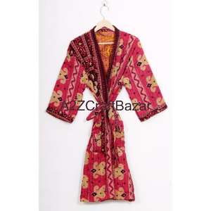 Chaqueta Corta de Invierno Kantha Hecha a Mano para Mujer, 100% Algodón, Cuello en V Floral, Cierre con Cordón, Transpirable, Secado Rápido, Tres Cuartos - Product Image 5