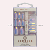 HGOD0032 Helios Goddess – Kit d'ongles artificiels en acrylique à couverture complète, haute qualité, faits à la main, à presser, formes carrées et amande, pointes courtes, avec colle pour doigts